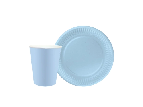 Zestaw kubeczki + talerzyki papierowe jasnoniebieskie - 24 szt.