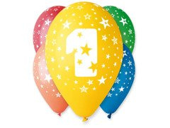 Balony pastelowe z nadrukiem jedynka 1 - mix - 30 cm - 5 szt.