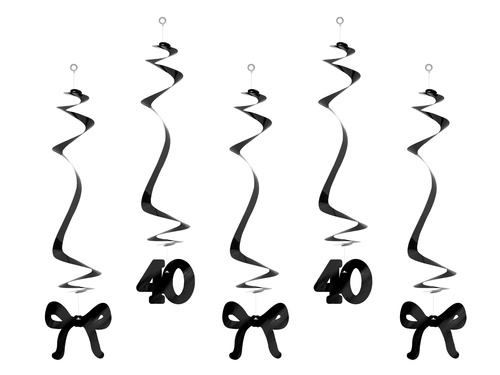 Dekoracja wisząca świderki na czterdziestkę kokardki - 5 szt.