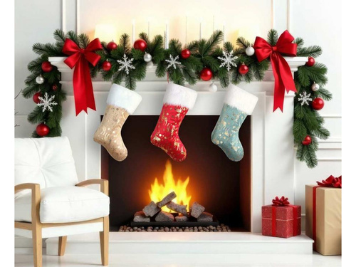 Skarpeta świąteczna czerwona z reniferami - 49 cm - 1 szt.