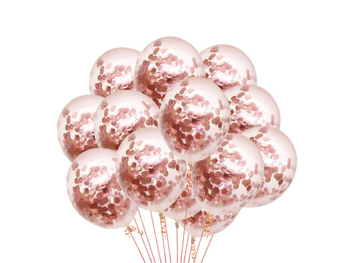 Balony przezroczyste z konfetti złoty róż - 30 cm - 5 szt.