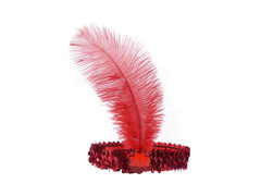 Opaska z piórem Retro czerwona - 1 szt.