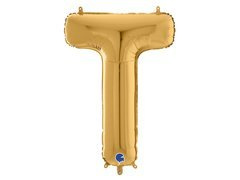Balon foliowy złota litera T - 66 cm - 1 szt.