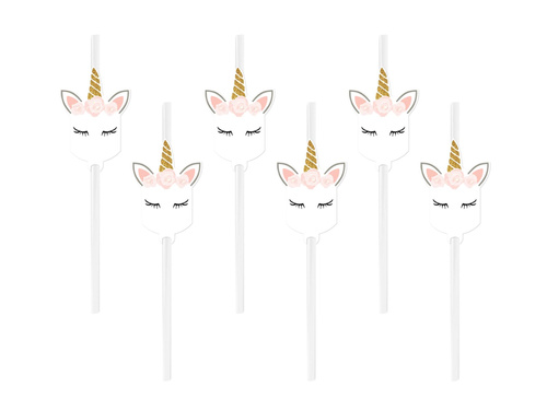 Słomki urodzinowe Piękny Jednorożec - 6 szt.