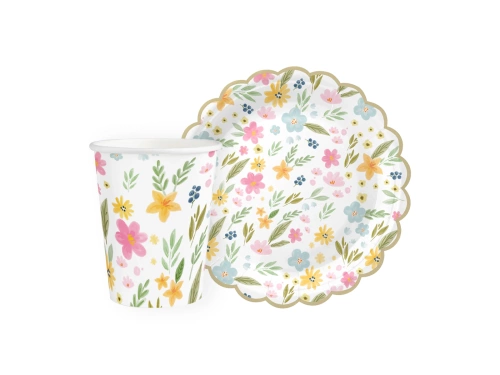 Zestaw kubeczki + talerzyki papierowe Polne Kwiaty - 12 szt.