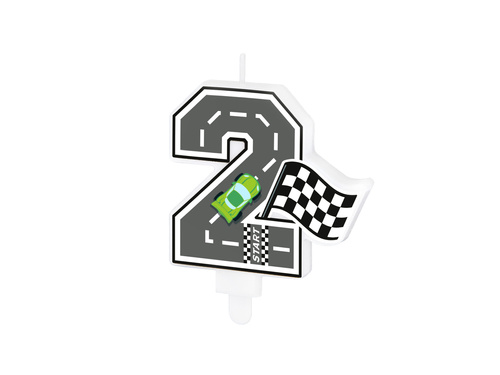 Świeczka cyferka Wyścigówki - 2 - 7 cm - 1 szt.