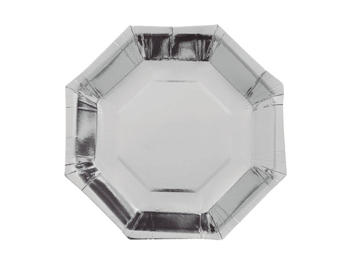 Talerzyki papierowe Oktagon srebrne - 23 cm - 6 szt.