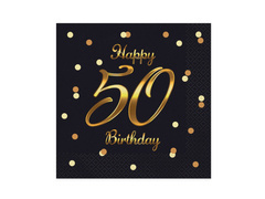 Serwetki na pięćdziesiąte urodziny czarne - 33 cm - 20 szt.