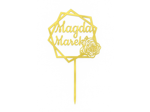 Topper z lustrzanej pleksi złoty na tort personalizowany na wesele - 18 cm