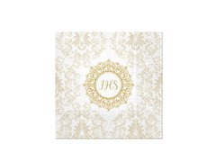 Serwetki komunijne ze złotym ornamentem IHS - 33 cm - 20 szt