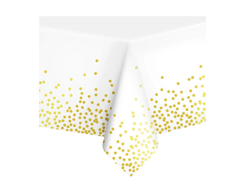 Obrus urodzinowy biały w złote kropki - 137 x 274 cm - 1 szt.