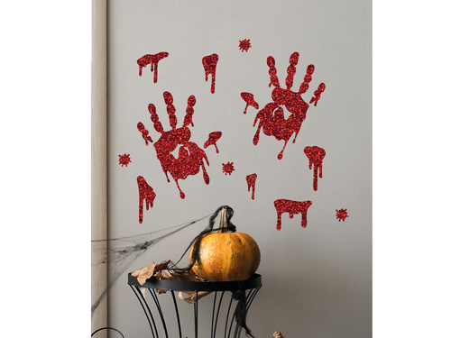 Brokatowe naklejki krwawe dłonie na Halloween - 1 szt.