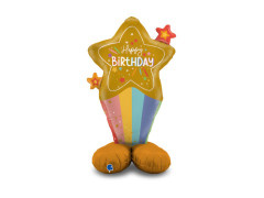 Balon foliowy stojący Happy Birthday z gwiazdą - 52" - 1 szt.