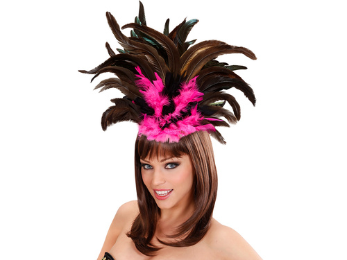 Opaska tancerki samby z piórami czarnymi i różowymi - 1 szt.