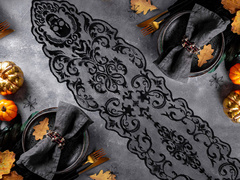 Bieżnik halloweenowy Czaszki czarny - 35 x 180  cm - 1 szt.