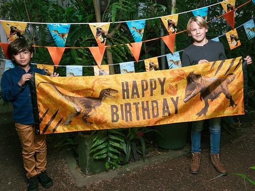 Baner materiałowy Happy Birthday T-Rex - 50 x 180 cm