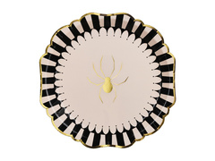 Talerzyki papierowe na Halloween Złoty Pająk - 23 cm - 6 szt.