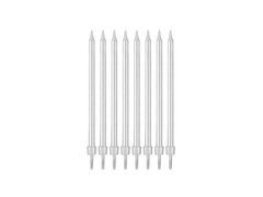 Świeczki urodzinowe srebrne - 10 cm - 8 szt.