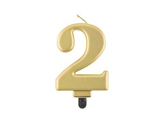 Świeczka cyferka metaliczna złota - 2 - dwa