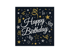 Serwetki urodzinowe Happy Birthday czarne - 33 cm - 20 szt.