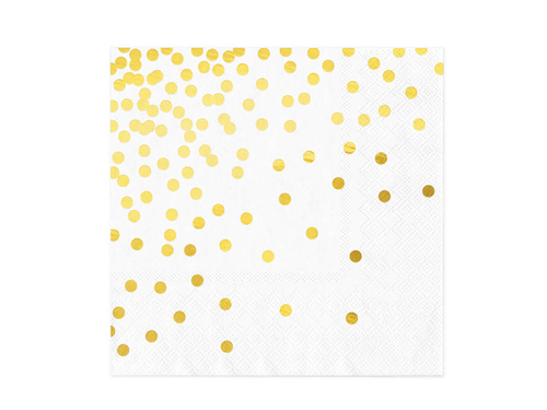 Serwetki białe w złote kropki - 33 cm - 10 szt.
