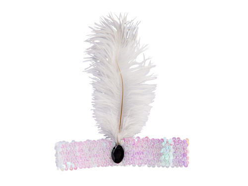 Retro opaska cekinowa z białym piórem - 1 szt.