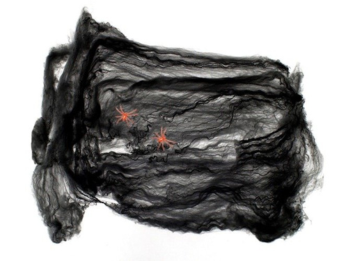 Sieć pajęcza czarna z 2 pająkami - Pajęczyna Halloween - 60 g.