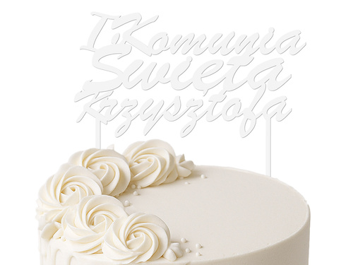 Topper z pleksi biały personalizowany na tort I Komunia Święta - 1 szt.