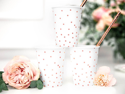 Kubeczki papierowe Kropki białe - 260 ml - 6 szt.