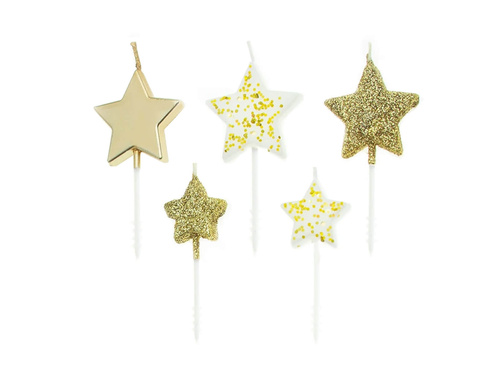 Świeczki pikery Gwiazdki złote - 5 szt.