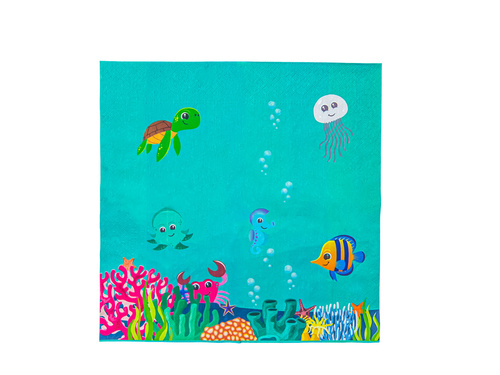 Zestaw kubeczki + serwetki + talerzyki papierowe Podwodny Świat - 36 szt.