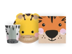 Zestaw kubeczki + serwetki + talerzyki papierowe Zwierzątka - 28 szt.