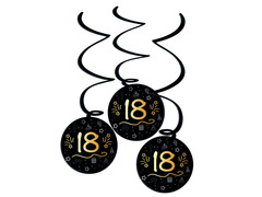 Dekoracja wisząca świderki na osiemnastkę czarne - 3 szt.