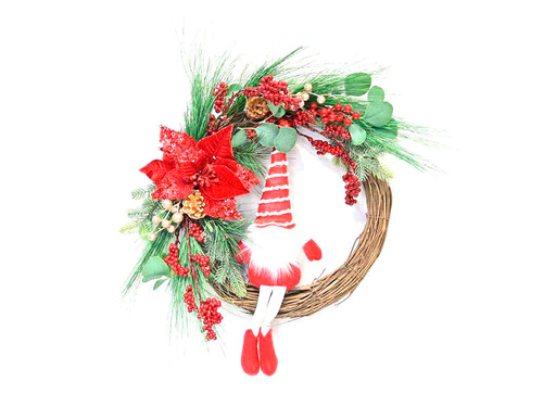 Dekoracja wisząca wieniec z krasnalem - 50 cm - 1 szt.