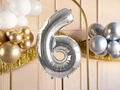 Balon foliowy cyfra 6 srebrna - 72 cm - 1 szt.
