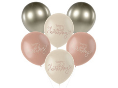 Zestaw balonów Happy Birthday beżowo-różowy - 33 cm - 6 szt.