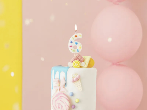 Świeczka cyferka sześć Konfetti - 6 - 1 szt.