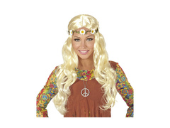 Blond peruka hipis z opaską w stokrotki