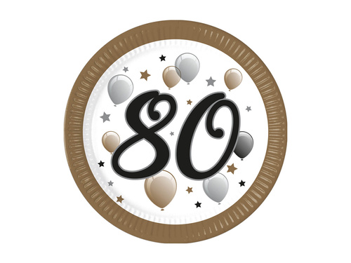 Talerzyki papierowe na osiemdziesiąte urodziny - 23 cm - 8 szt.