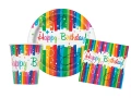 Zestaw kubeczki + talerzyki + serwetki papierowe Rainbow Happy Birthday - 32 szt.