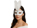 Maska karnawałowa z piórami - biała - 1 szt.