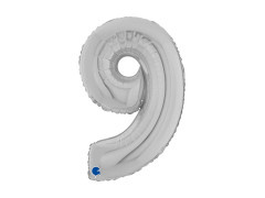Balon foliowy cyfra 9 srebrny - 26" - 1 szt.