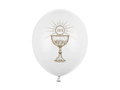 Balony z złotym nadrukiem IHS I Komunia Święta - białe - 37 cm - 50 szt.