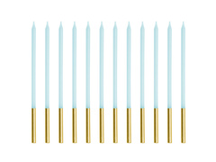 Świeczki urodzinowe błękitno-złote - 14 cm - 12 szt.