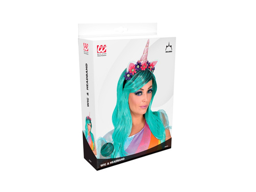 Peruka turkusowa jednorożec z opaską