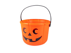 Wiaderko pomarańczowe z dynią na Halloween - 14 x 18 cm - 1 szt.