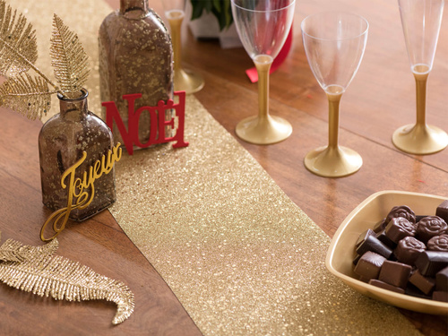 Dekoracja bieżnik brokatowy na stół - złoty - 18 cm x 5 m - 1 szt.
