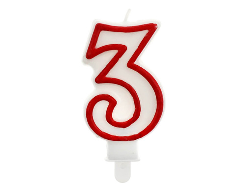 Świeczka cyferka z czerwoną obwódką trójka - 3