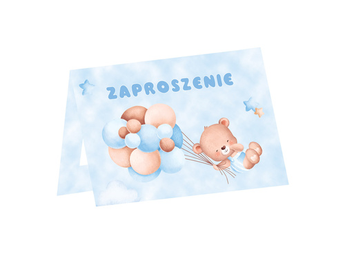 Zaproszenia błękitne Misie z balonikami - 6 szt.