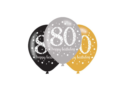 Balony metalic z nadrukiem "80" - 28 cm - 6 szt.